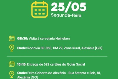 R$ 100 mi em investimentos e 529 cartões sociais: a agenda de Daniel Vilela em Alexânia nesta segunda (25/05)