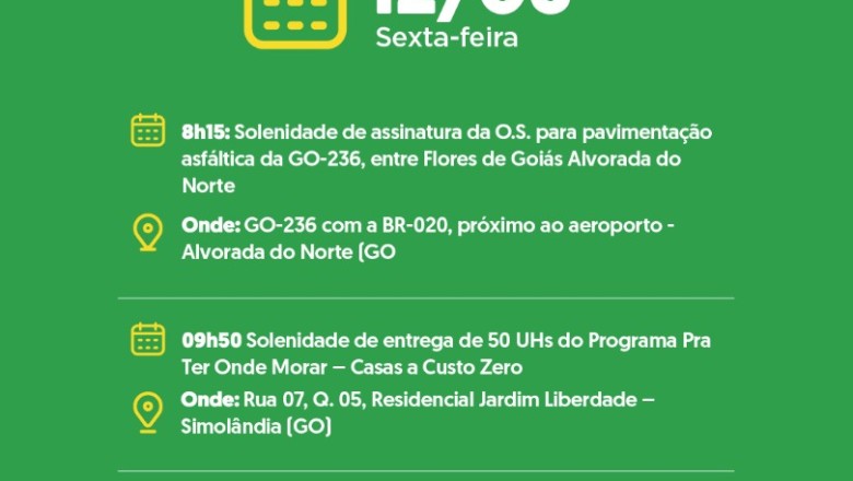 137 casas, 107,8 km de asfalto e nova ponte: a agenda de Daniel Vilela no Nordeste Goiano nesta sexta (12/06)